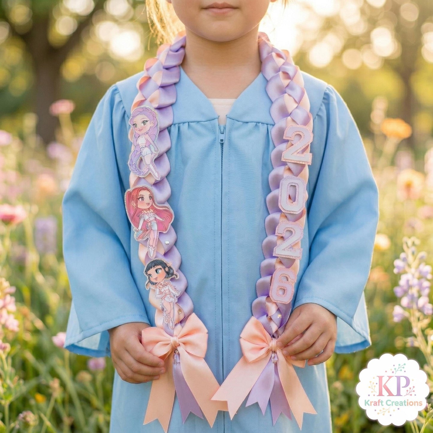 Custom K-pop Preschool Graduation Lei 2026, Kinder Grad Ribbon Lei, Kpop Inspired Grad Gift, Custom Graduation Lei Kids, Satin Ribbon Lei