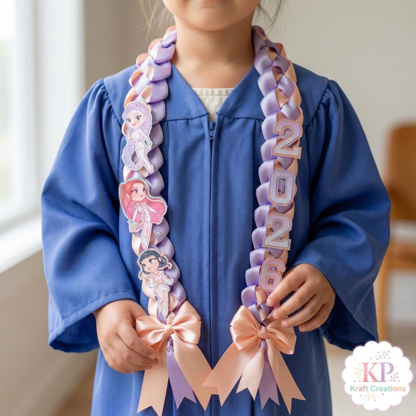 Custom K-pop Preschool Graduation Lei 2026, Kinder Grad Ribbon Lei, Kpop Inspired Grad Gift, Custom Graduation Lei Kids, Satin Ribbon Lei