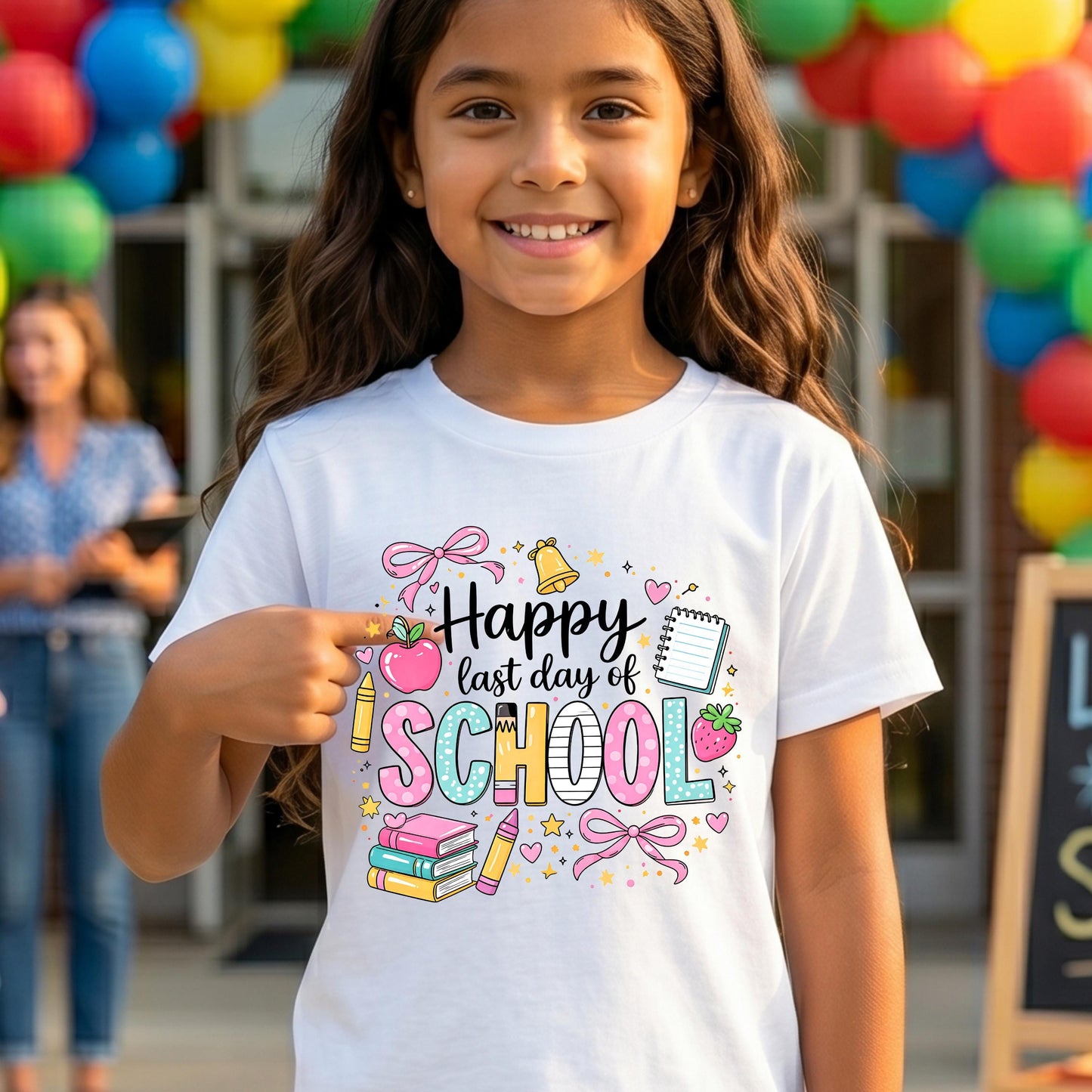 Cute Last Day of School Shirt for Girls, Coquette School Tee, Elementary School Outfit, Colorful Kids Graduation Shirt