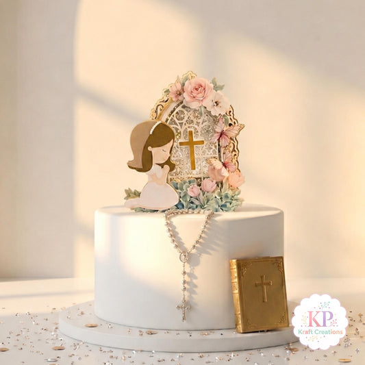 First Holy Communion Cake Topper, Shaker Style Layered Cake Decoration, Boy or Girl Communion Party Decor, Christening cake topper.